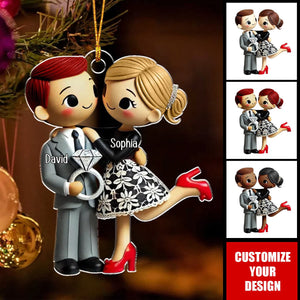 Engagement She Said Yes Personalized Couple Christmas Ornament