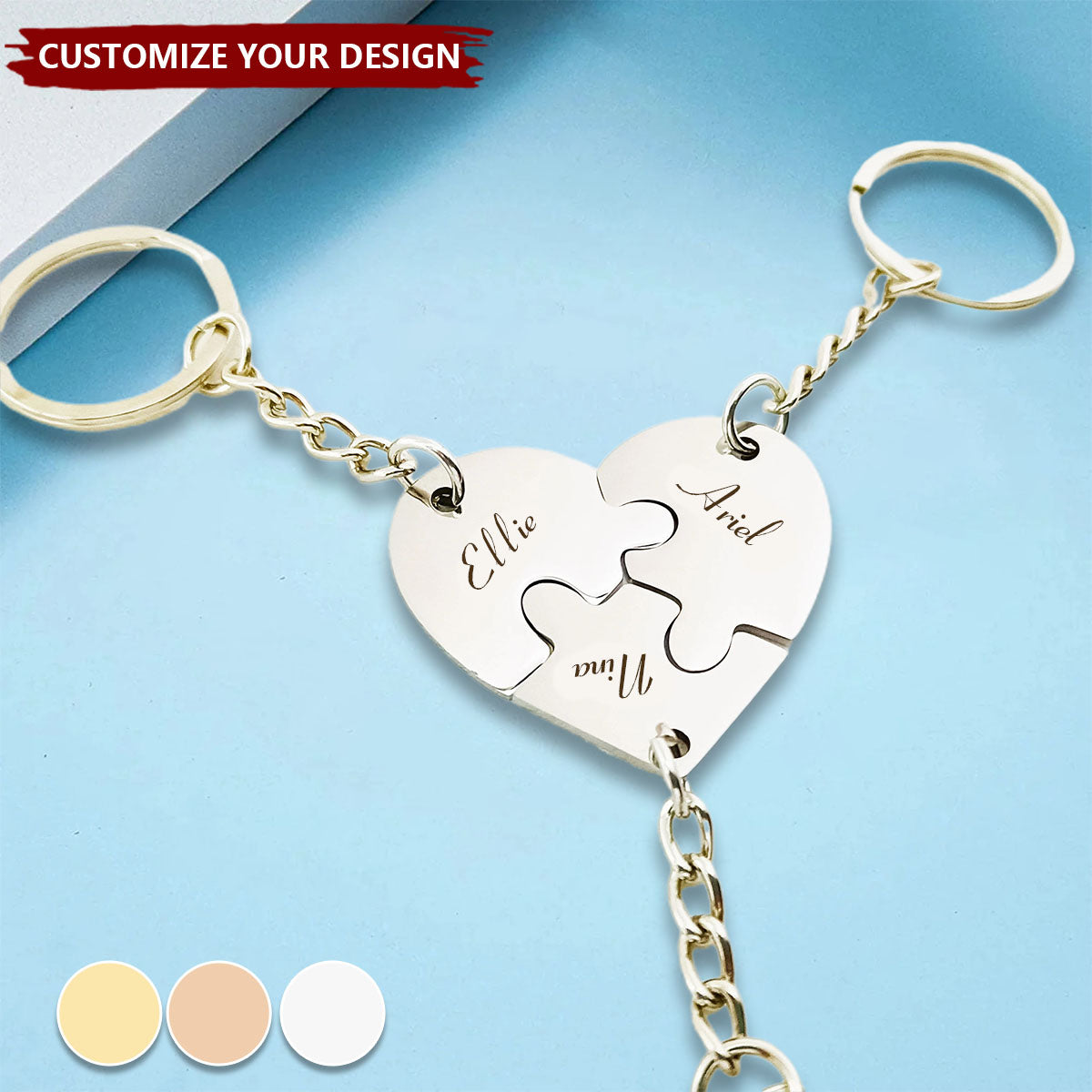 Friendship Puzzle Hearts - Personalized Heart Puzzle Name Keychain