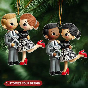 Engagement She Said Yes Personalized Couple Christmas Ornament