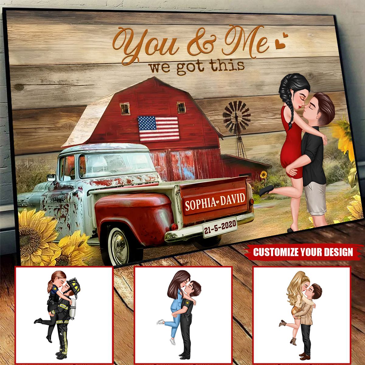 Hero Couple Vintage Truck Farmhouse Personalized Poster