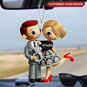 Engagement She Said Yes Personalized Couple Car Ornament