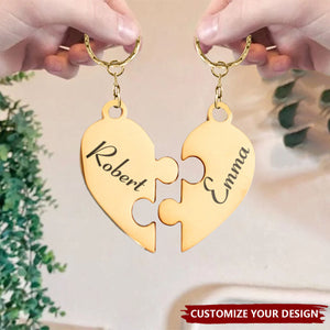 Friendship Puzzle Hearts - Personalized Heart Puzzle Name Keychain