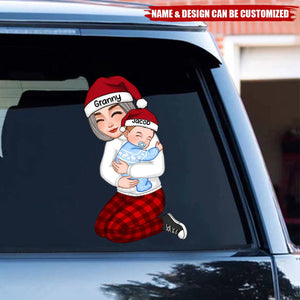 Cute Grandma Hugging Grandkid Christmas Gift For Granddaughter Grandson Personalized Decal