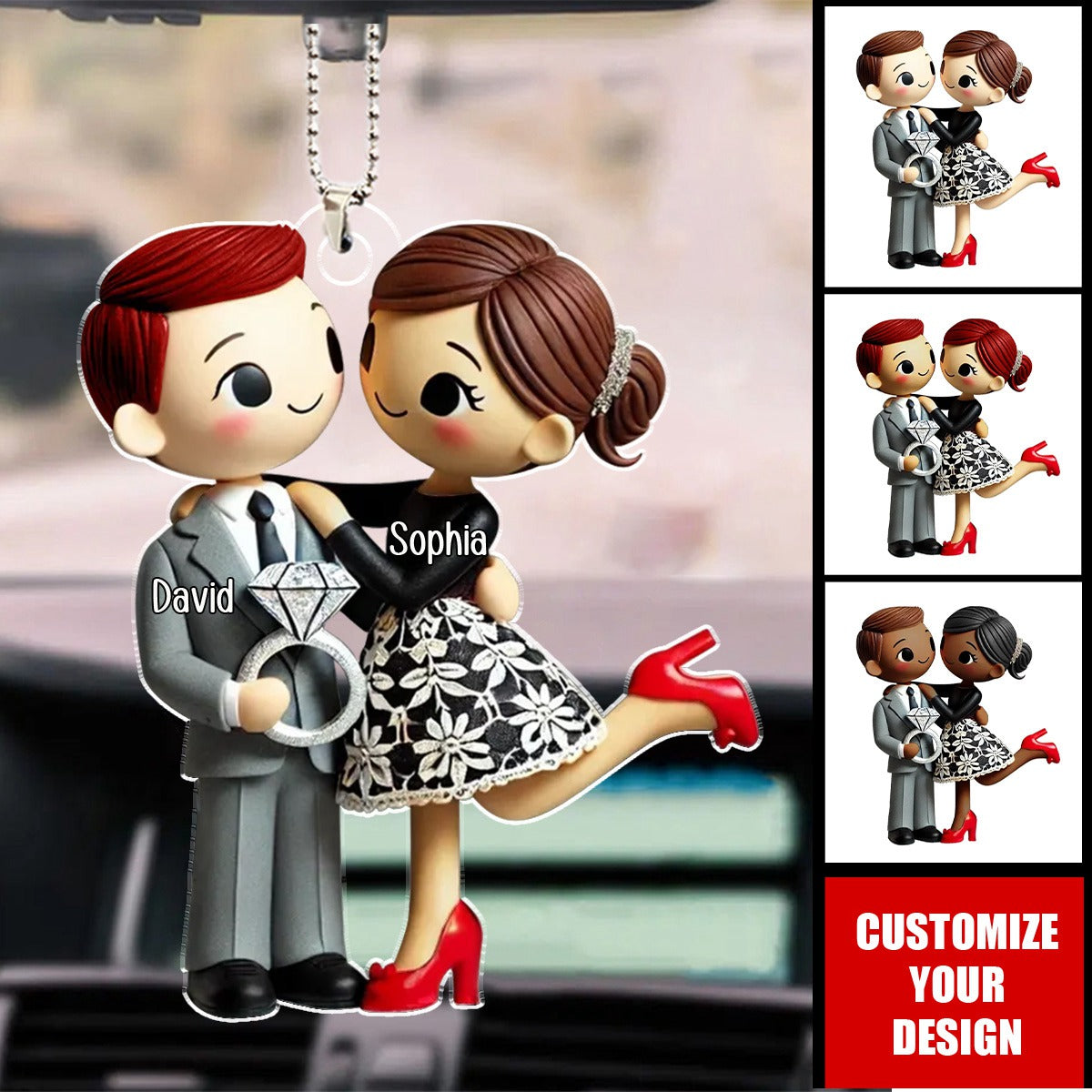 Engagement She Said Yes Personalized Couple Car Ornament