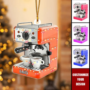 Personalized Coffee Machine Ornament - Christmas Cafe Ornament