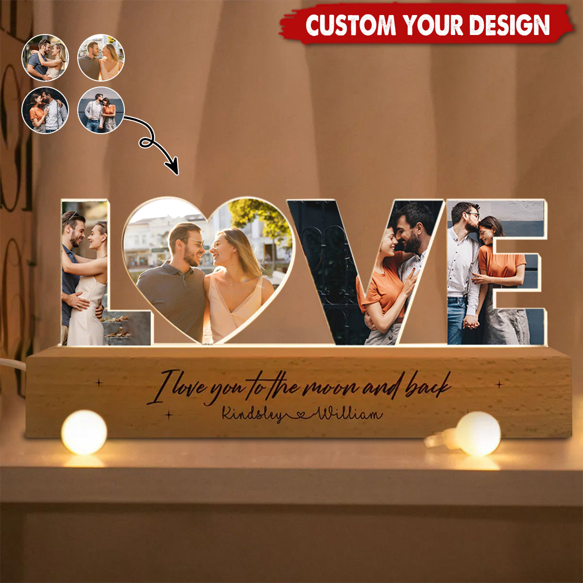 Personalized Couple Photo LED Night Light - Custom Wedding Photo Gift