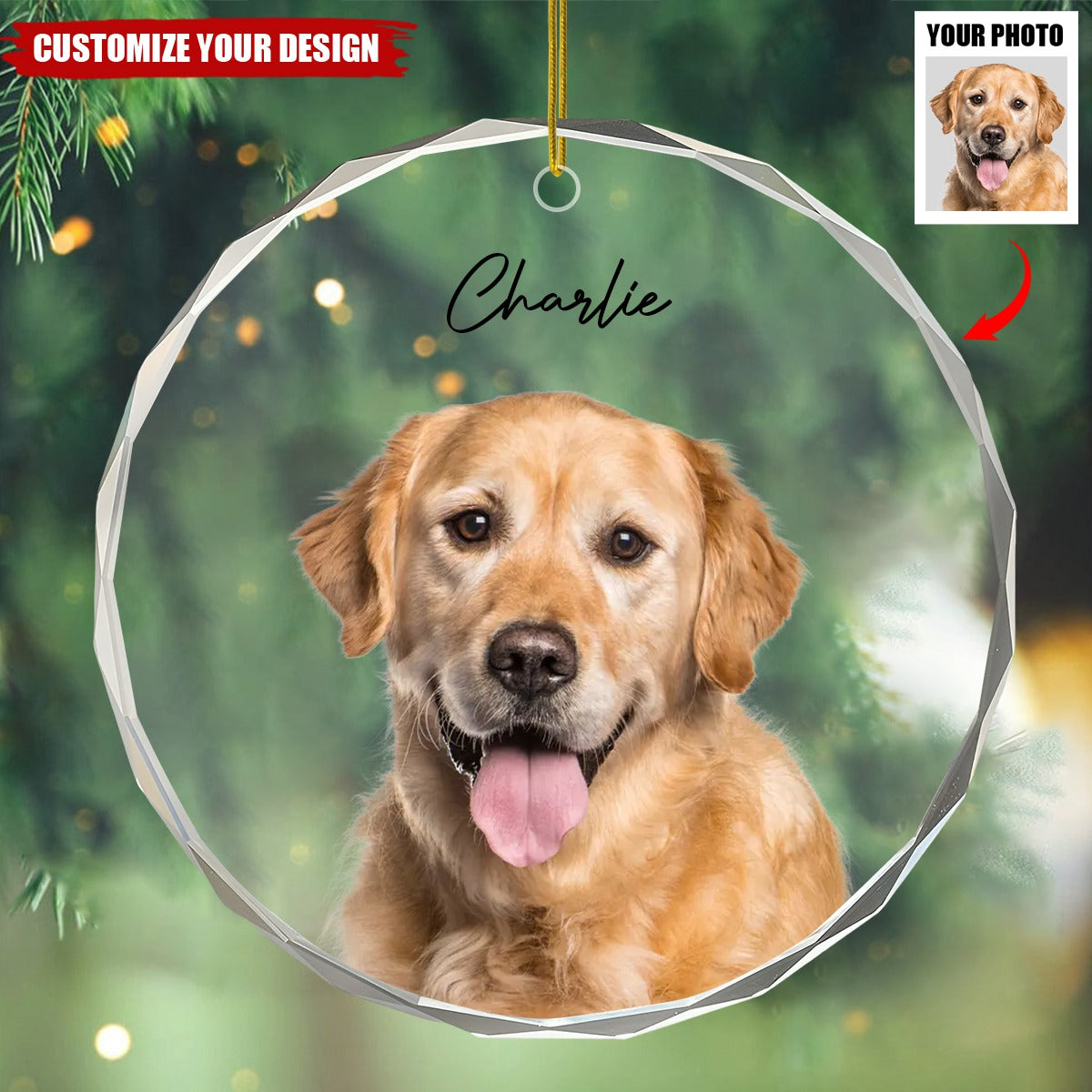 Custom Dog/Cat Photo Personalized Christmas Glass Circle Ornament