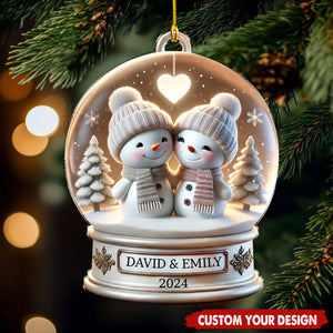 Snow Globe Snowman Couple White - Personalized Couple Ornament