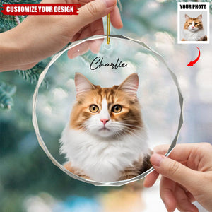 Custom Dog/Cat Photo Personalized Christmas Glass Circle Ornament