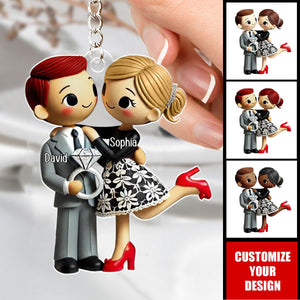 Engagement She Said Yes Personalized Couple Keychain