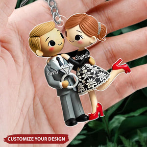 Engagement She Said Yes Personalized Couple Keychain