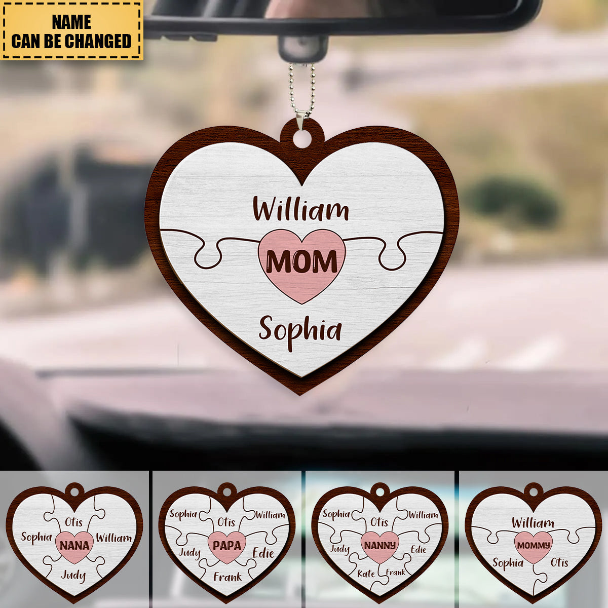 Heart Shaped Pieces Puzzle - Personalized Car Ornament For Mother's Day