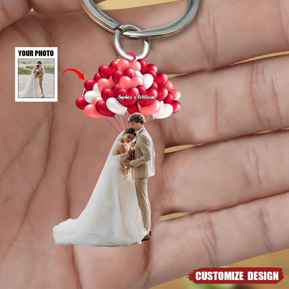 Custom Photo Couple Love Balloon - Personalized Acrylic Photo Keychain