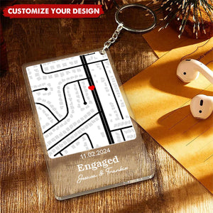 Our First Date Custom Location Map Couple - Personalized Acrylic Keychain