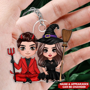 Happy Halloween Sitting Couple - Personalized Keychain