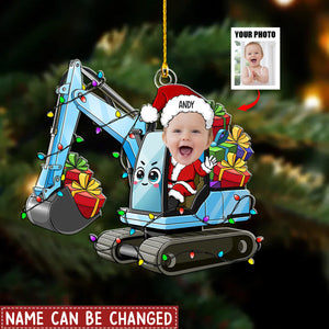 Custom Kid Face Cartoon Excavator - Personalized Acrylic Photo Ornament