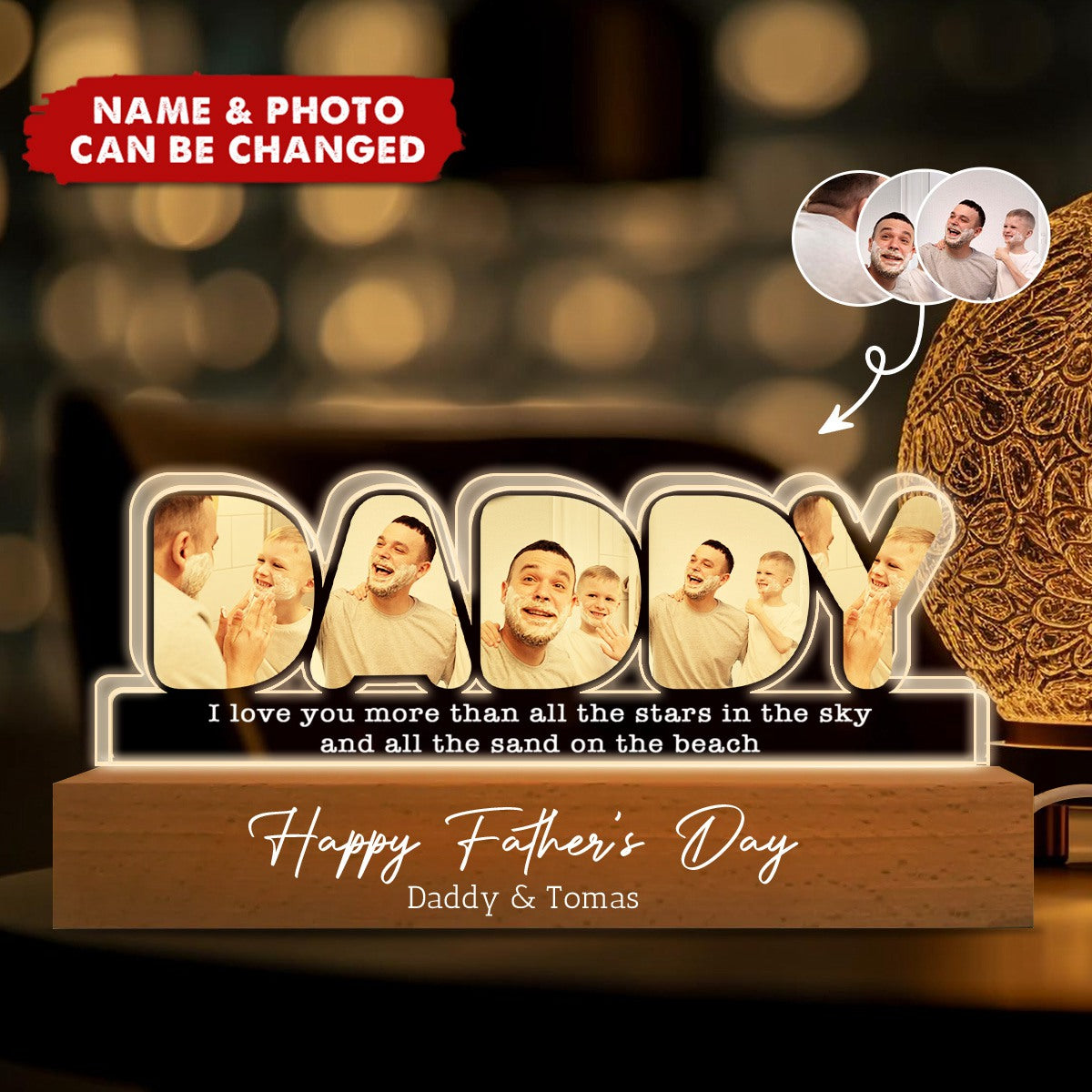 DADDY Photos Insert We Love You Personalized LED Night Light, Father's Day Gift For Dad, Husband