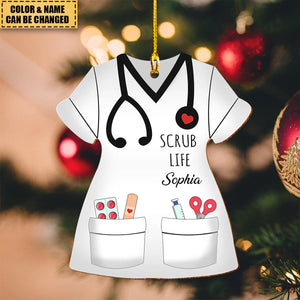 Nurse Scrub Life Personalized 2-Layer Wooden Ornament, Medical Christmas Ornament Gift For Nurses