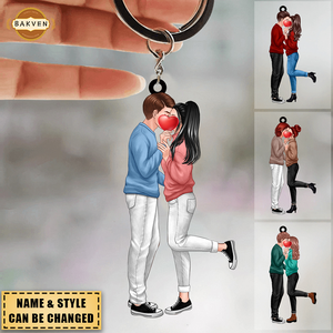 Couple Hugging And Kissing - Personalized  Keychain