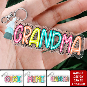 Grandma Mom Colorful Pattern Personalized 2-Layer Acrylic Keychain