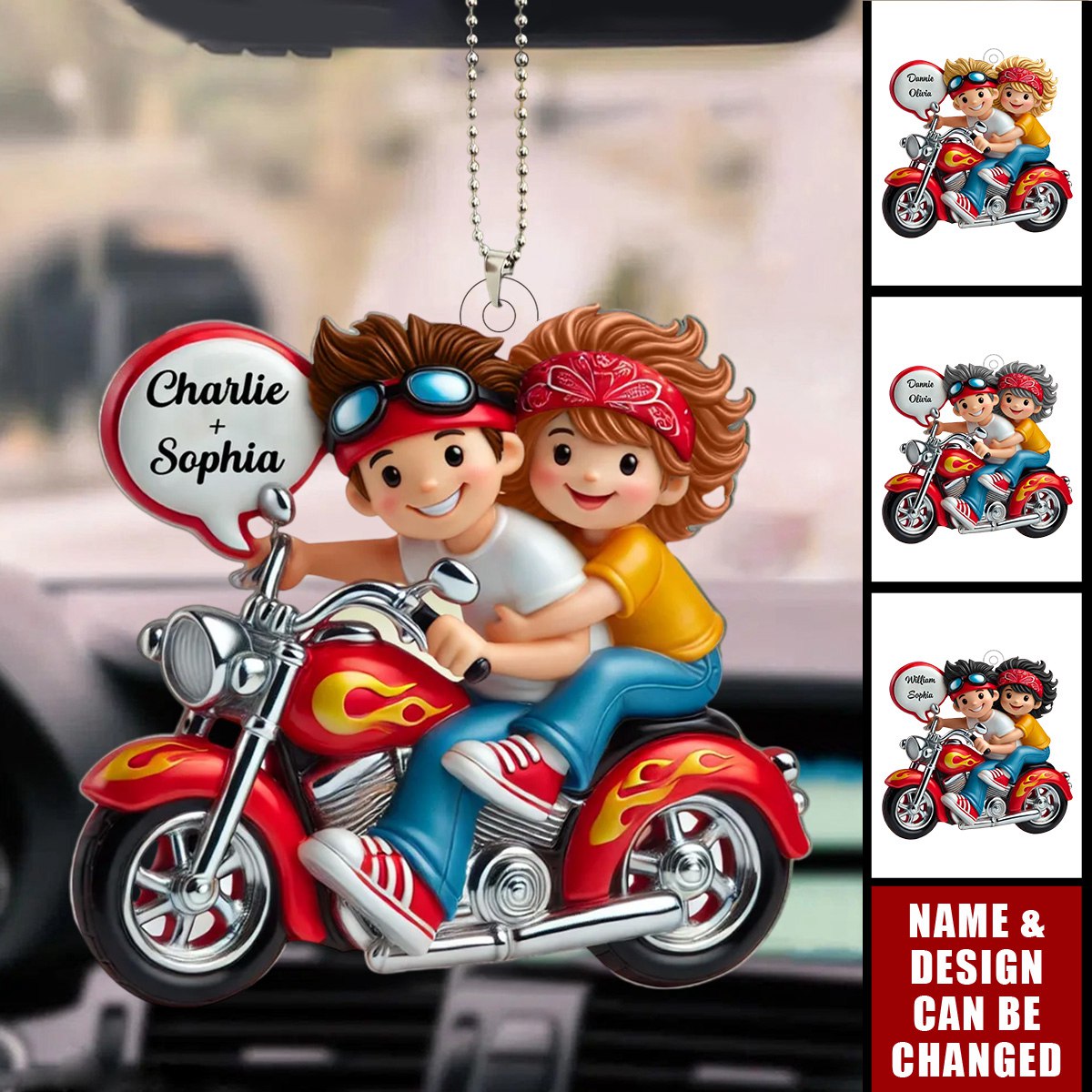 Motorcycle Couple Personalized Acrylic Car Ornament, Gift for Boyfriend Girlfriend