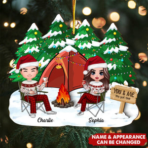 Camping Couple Christmas Personalized 2-Layer Wooden Ornament