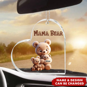 Cute Nana Bear With Little Bear Kids - Personalized Car Ornament