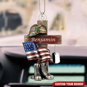 Military Cross - Personalized Acrylic Car Ornament, Gift For Soldiers And Veterans