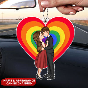 Hugging and kissing couples Love Pride Month - Personalized Car Ornament