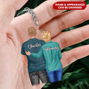 Mom Dad And Son Hugging Personalized Acrylic Keychain