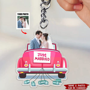 Custom Photo Just Married Couple Honeymoon Wedding Gift - Personalized Acrylic Keychain