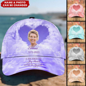 Memorial Upload Image Sky, A Big Piece Of My Heart Lives In Heaven Personalized Cap