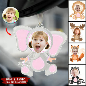 Custom Kid Face Cute Animal - Personalized Photo Shaped Ornament