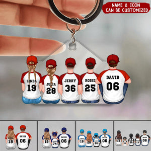 Baseball Family Sitting Back View Personalized Acrylic Keychain