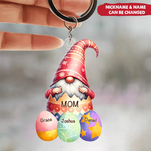 Easter Dwarf Grandma With Colorful Eggs Grandkids Personalized Keychain, Easter Gift