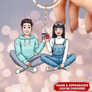 Personalized Gift For Couple Keychain Sitting Couple - Valentine Gifts