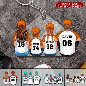 Baseball Family Sitting Back View Personalized Acrylic Keychain