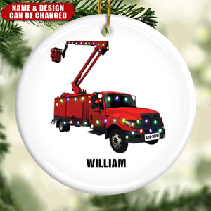 Lineman Bucket Truck - Personalized Ceramic Ornament - Christmas Gift for Lineman