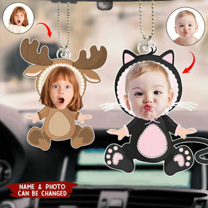 Custom Kid Face Cute Animal - Personalized Photo Shaped Ornament