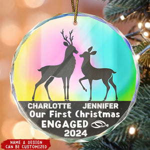 Dear Couple Our First Christmas As Mr. & Mrs. - Stained Effect Printed, Personalized Circle Glass Ornament