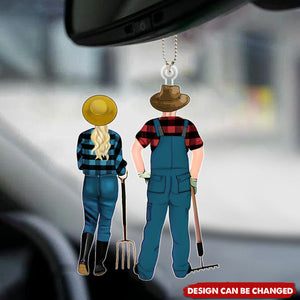 Personalized Couples Car Ornament - Farmer Ornament, Farmer Family Couple