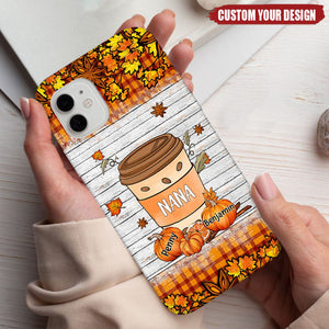 Grandma Mom Pumpkin Spice Latte Fall Season Cross Leaves - Pattern Personalized Phone Case