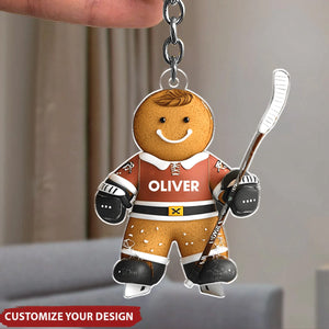 Hockey Gingerbread - Personalized Acrylic Keychain, Gift For Hockey Lovers, Kids