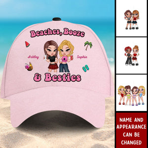 Beaches Booze & Besties, Summer Vibe Personalized Classic Cap, Gift For Best Friends