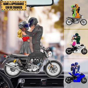 Biker Couple Kissing Personalized Ornament, Sport Biker Couple Gift