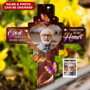 Custom Photo In Our Hearts Always - Memorial Personalized Custom Stain Glass Style Acrylic Garden Stake