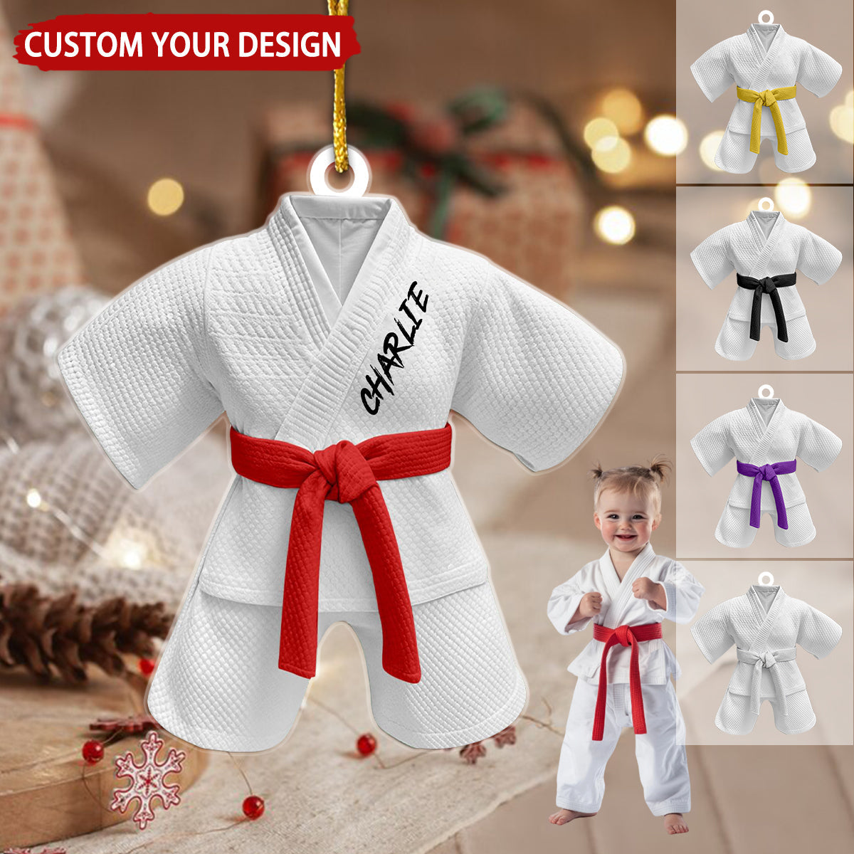 Kid Karate Uniform Personalized Christmas Ornament, Gift For Karate Boy Girl