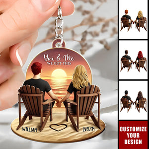 Couple Beach Landscape Retro Vintage - Personalized Acrylic Keychain