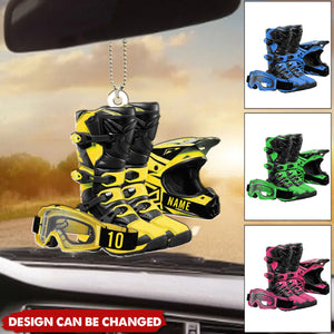 Custom Motocross Boots Helmet Car Ornament, Motocross Uniform Ornament