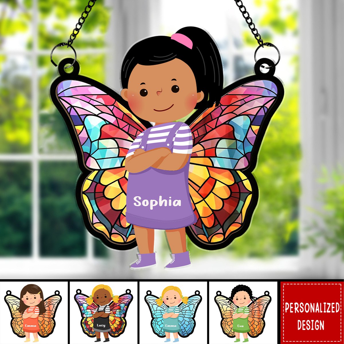 Butterfly Kids - Personalized Window Hanging Suncatcher Ornament